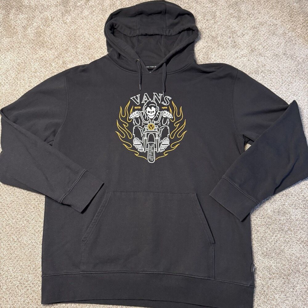 VANS Sweatshirt Black Graphic Skull Reaper Flames Motorcycle Hoodie X-Large